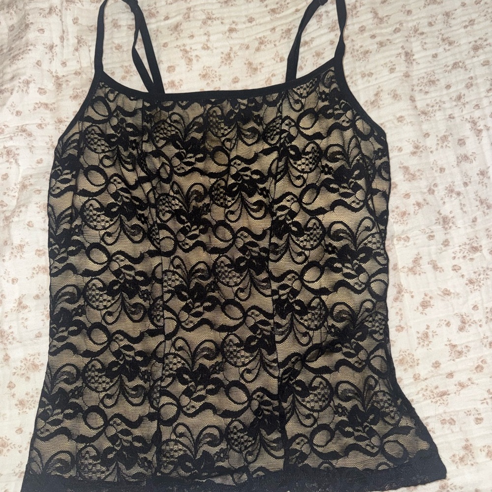 Black Lace Overlay Camisole Tank